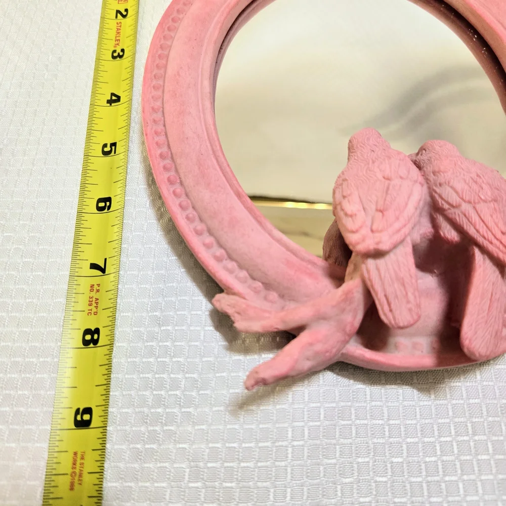 Love Birds Mirror Pink Resin Wall Table Vanity Dresser Accent Cottage Bohemian